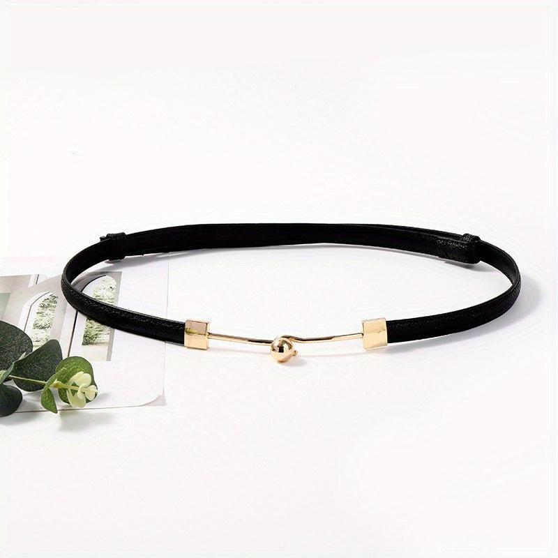 Stylish Thin PU Belt Solid Bead Hook Buckle Coat Waistband Vintage Dress Girdle