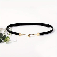 Stylish Thin PU Belt Solid Bead Hook Buckle Coat Waistband Vintage Dress Girdle