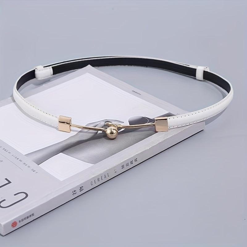 Stylish Thin PU Belt Solid Bead Hook Buckle Coat Waistband Vintage Dress Girdle