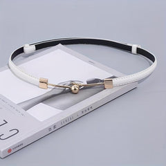Stylish Thin PU Belt Solid Bead Hook Buckle Coat Waistband Vintage Dress Girdle