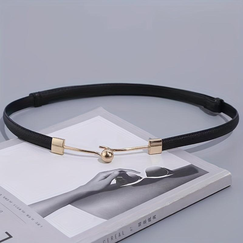 Stylish Thin PU Belt Solid Bead Hook Buckle Coat Waistband Vintage Dress Girdle