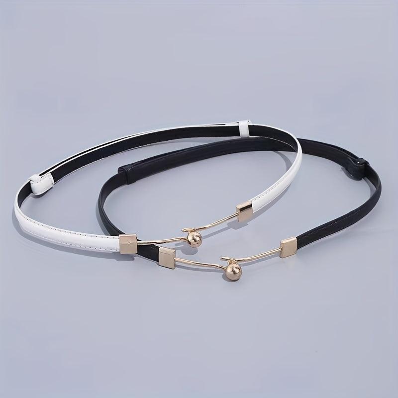 Stylish Thin PU Belt Solid Bead Hook Buckle Coat Waistband Vintage Dress Girdle