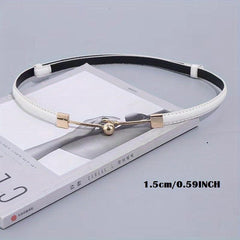 Stylish Thin PU Belt Solid Bead Hook Buckle Coat Waistband Vintage Dress Girdle
