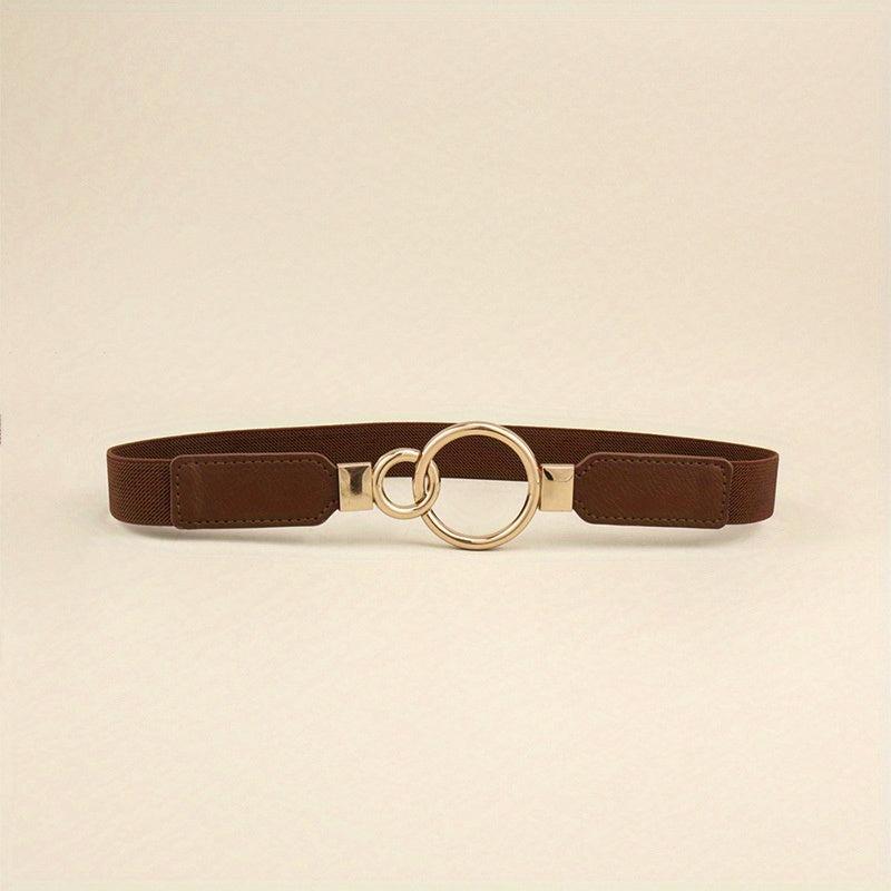 Double O Buckle Elastic Thin Belt Solid Waistband for Women