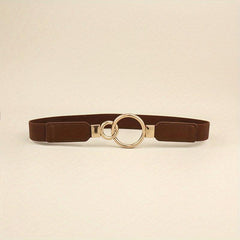 Double O Buckle Elastic Thin Belt Solid Waistband for Women