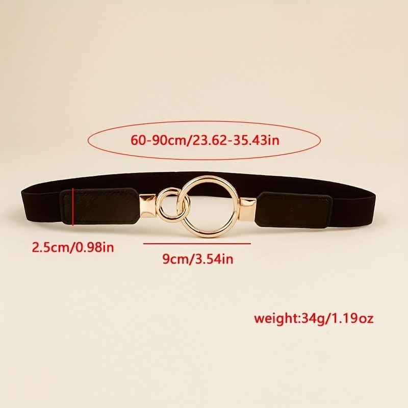 Double O Buckle Elastic Thin Belt Solid Waistband for Women
