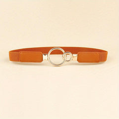 Double O Buckle Elastic Thin Belt Solid Waistband for Women