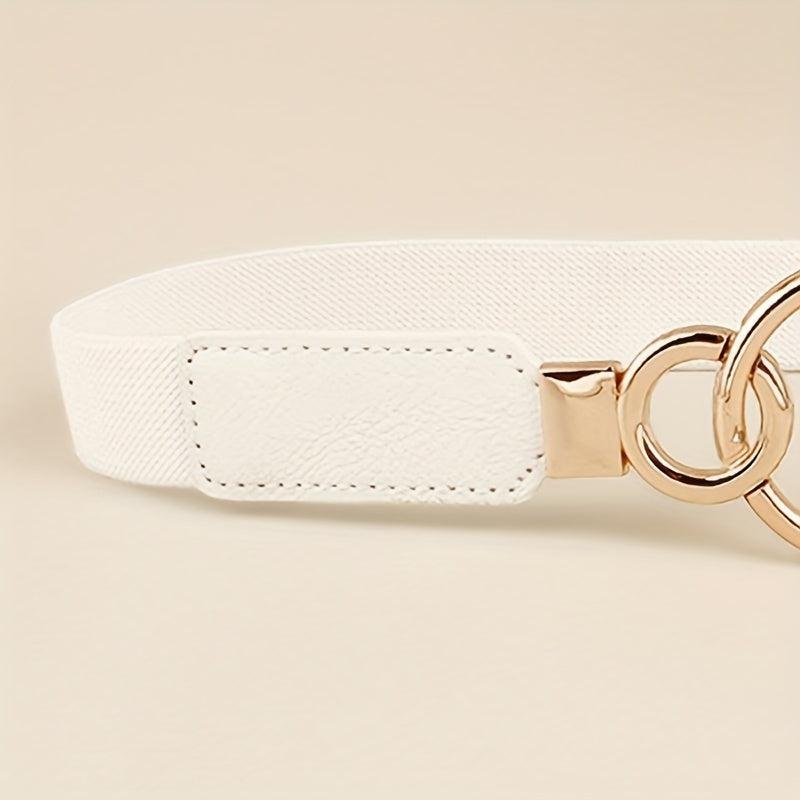 Double O Buckle Elastic Thin Belt Solid Waistband for Women