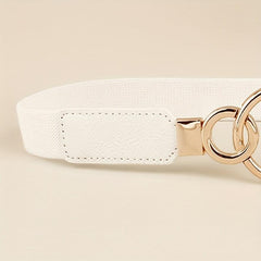 Double O Buckle Elastic Thin Belt Solid Waistband for Women