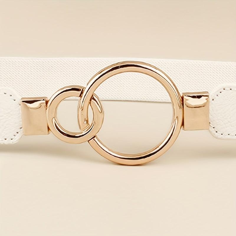 Double O Buckle Elastic Thin Belt Solid Waistband for Women