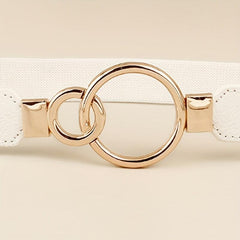 Double O Buckle Elastic Thin Belt Solid Waistband for Women
