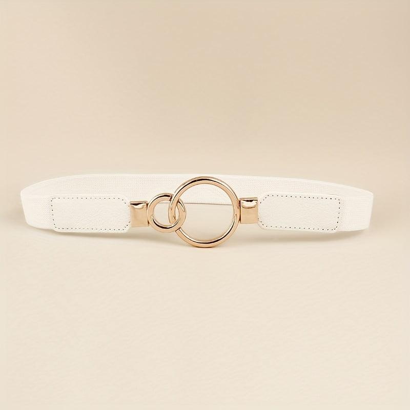 Double O Buckle Elastic Thin Belt Solid Waistband for Women