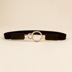 Double O Buckle Elastic Thin Belt Solid Waistband for Women