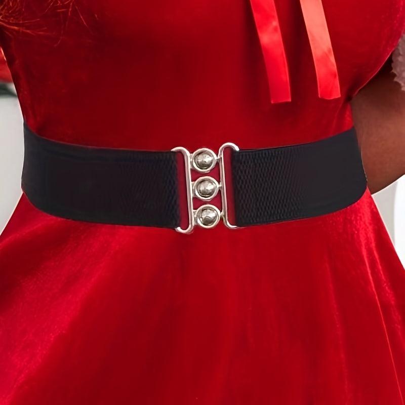 Women's Casual Elastic Wide Belt with Metal Buckle