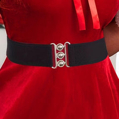 Women's Casual Elastic Wide Belt with Metal Buckle