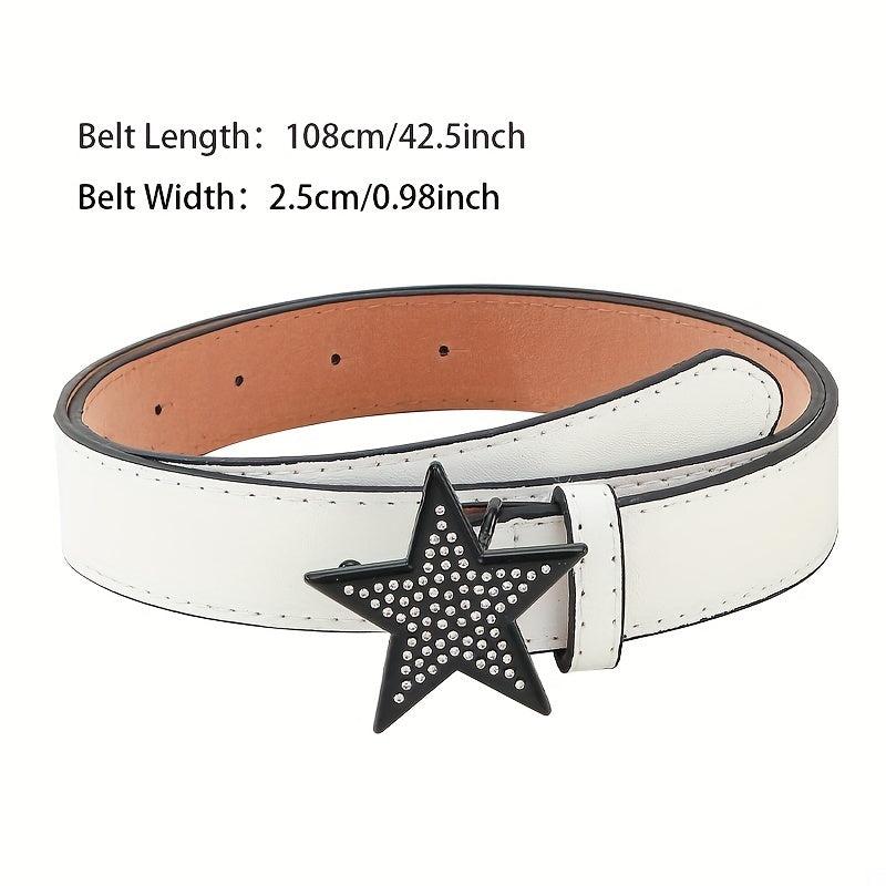 Y2K Pentagram Buckle PU Belt Hip Hop Solid Waistband