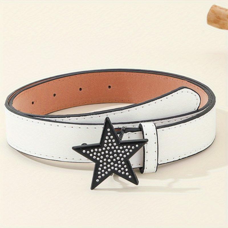 Y2K Pentagram Buckle PU Belt Hip Hop Solid Waistband