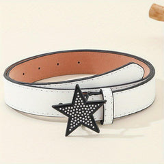 Y2K Pentagram Buckle PU Belt Hip Hop Solid Waistband