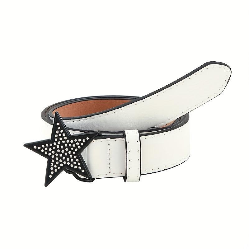 Y2K Pentagram Buckle PU Belt Hip Hop Solid Waistband