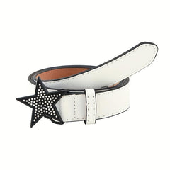Y2K Pentagram Buckle PU Belt Hip Hop Solid Waistband