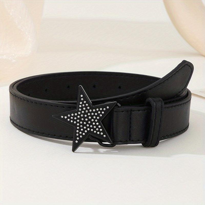 Y2K Pentagram Buckle PU Belt Hip Hop Solid Waistband