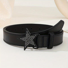 Y2K Pentagram Buckle PU Belt Hip Hop Solid Waistband