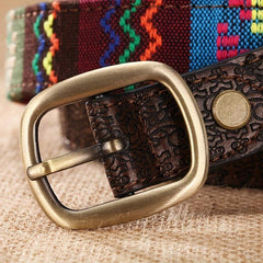 Vintage Coffee Embossed Belt for Women