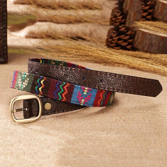 Vintage Coffee Embossed Belt for Women