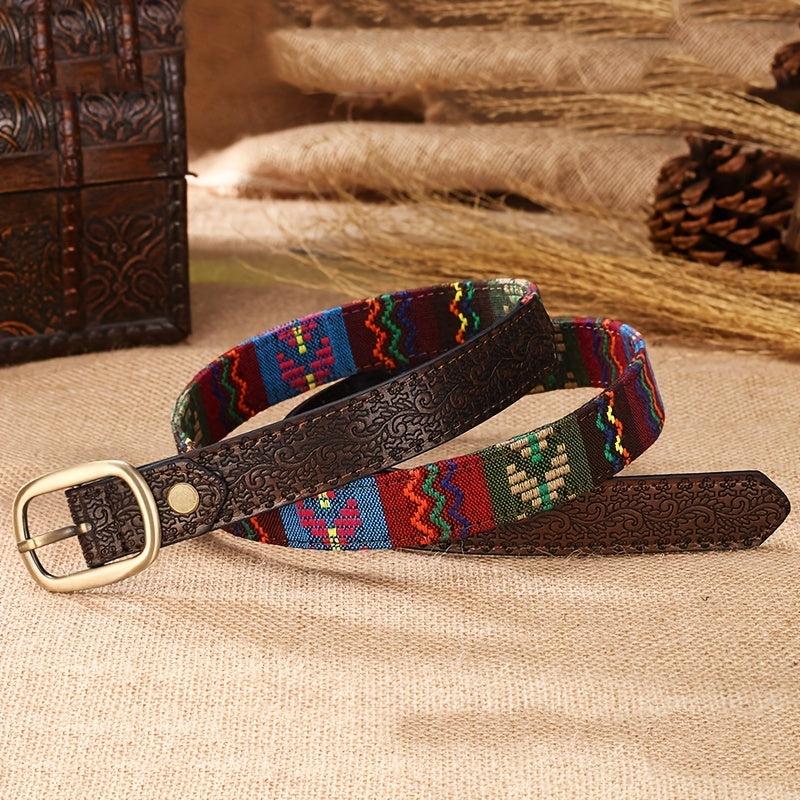 Vintage Coffee Embossed Belt for Women