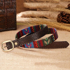 Vintage Coffee Embossed Belt for Women