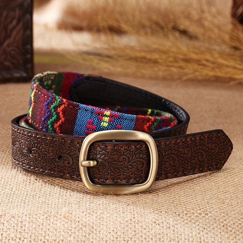 Vintage Coffee Embossed Belt for Women