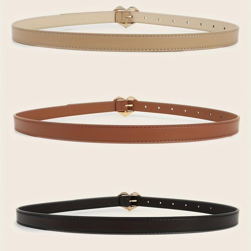 3pcs Golden Heart Buckle Belt PU Leather Waist Belt