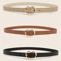 3pcs Golden Heart Buckle Belt PU Leather Waist Belt