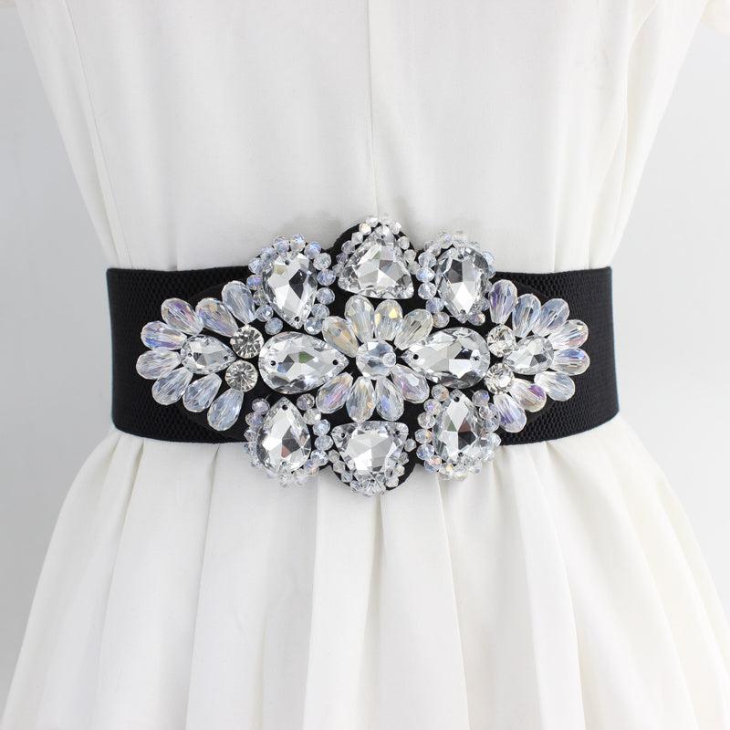 Vintage Rhinestone Elastic Band Dress Belt for Her