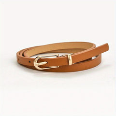 Oval Long Buckle Thin Belts Solid PU Belt Women Coat Dress Jeans Belts