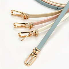 Oval Long Buckle Thin Belts Solid PU Belt Women Coat Dress Jeans Belts