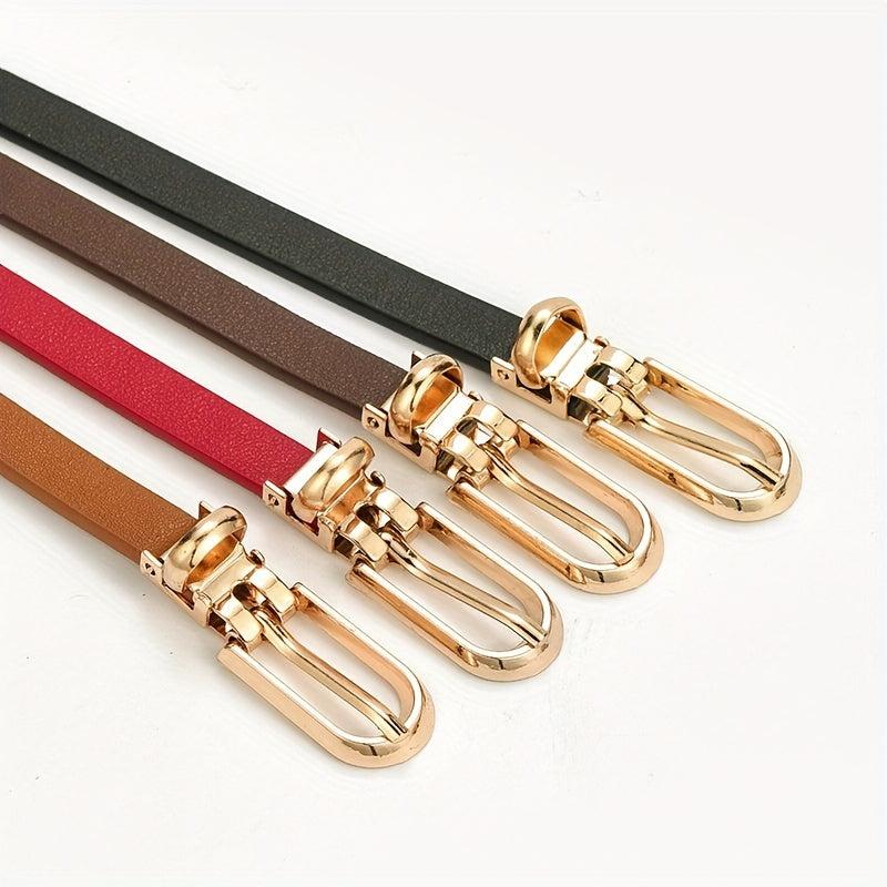Oval Long Buckle Thin Belts Solid PU Belt Women Coat Dress Jeans Belts