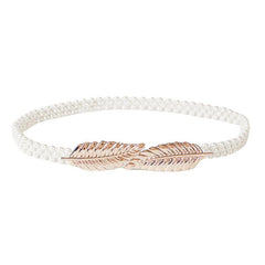 Faux Pearl Beaded Belt Stretchy Boho Style Waist Belt Double Beaded Belt
