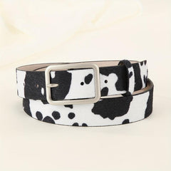 Y2K Style Cow Pattern PU Belt with Geometric Buckle