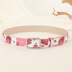 Y2K Style Cow Pattern PU Belt with Geometric Buckle