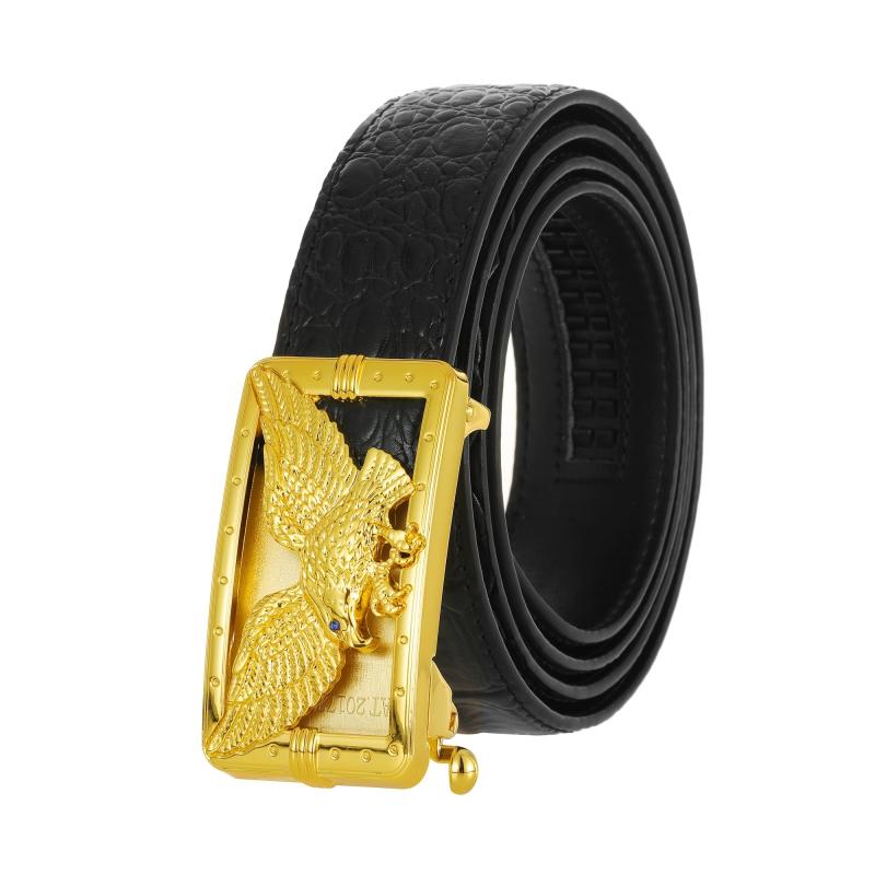 Men's Pattern Texture Belt with Automatic Buckle Vintage Style