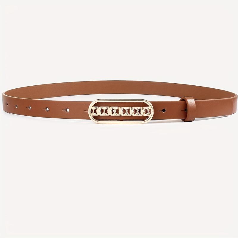 Oval Buckle Belt Set Classic Solid PU Leather Waist Belt Casual Jeans Pants Belt