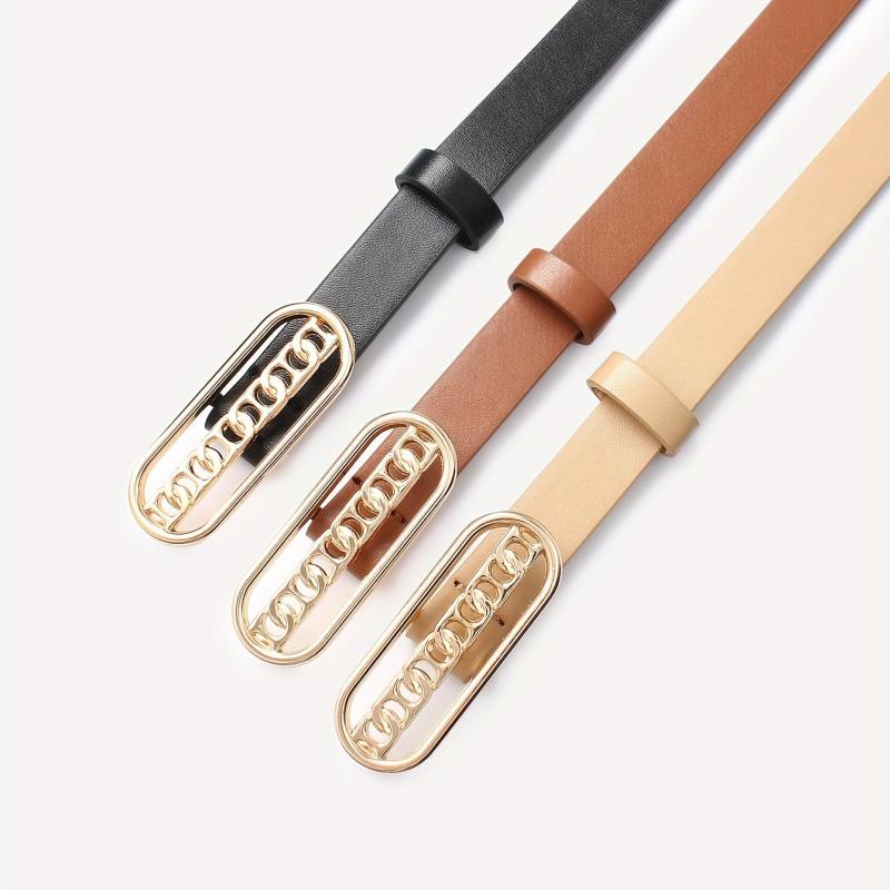 Oval Buckle Belt Set Classic Solid PU Leather Waist Belt Casual Jeans Pants Belt