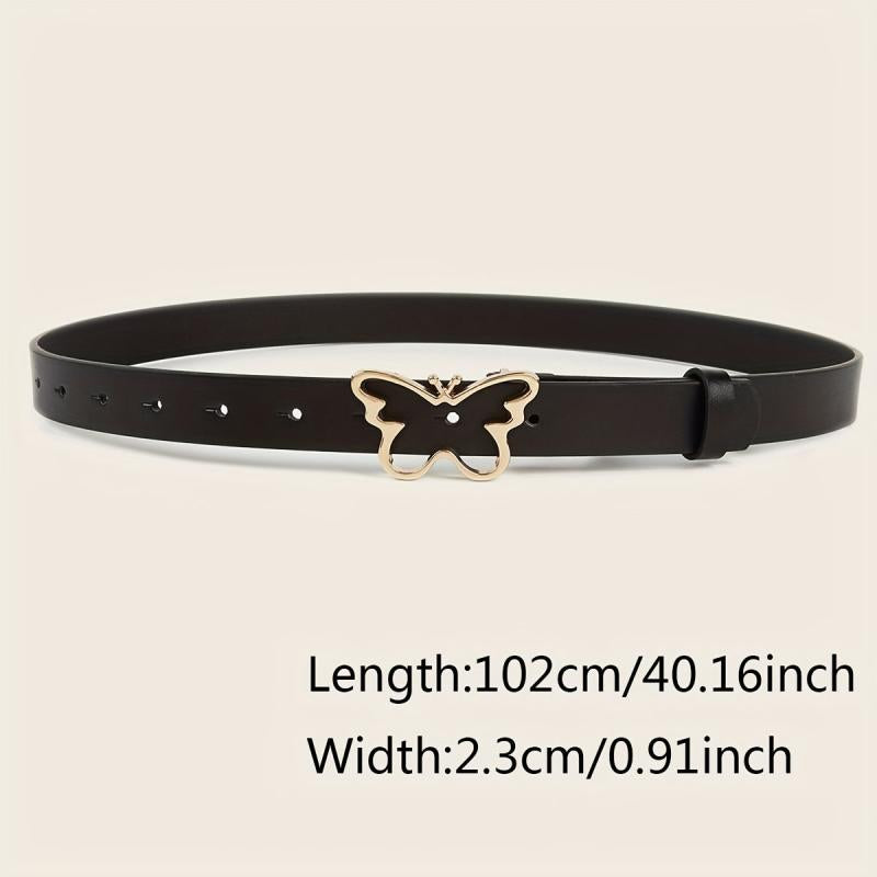 Butterfly Golden Buckle Belt Solid PU Leather Waist Belt for Women