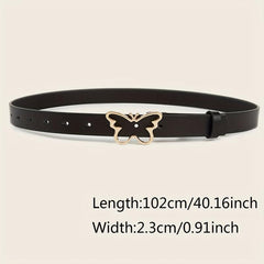 Butterfly Golden Buckle Belt Solid PU Leather Waist Belt for Women
