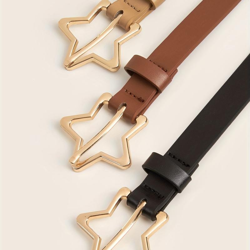 Golden Pentagram Buckle Belt Set PU Leather Waist Belt