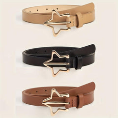 Golden Pentagram Buckle Belt Set PU Leather Waist Belt