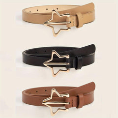 Golden Pentagram Buckle Belt Set PU Leather Waist Belt