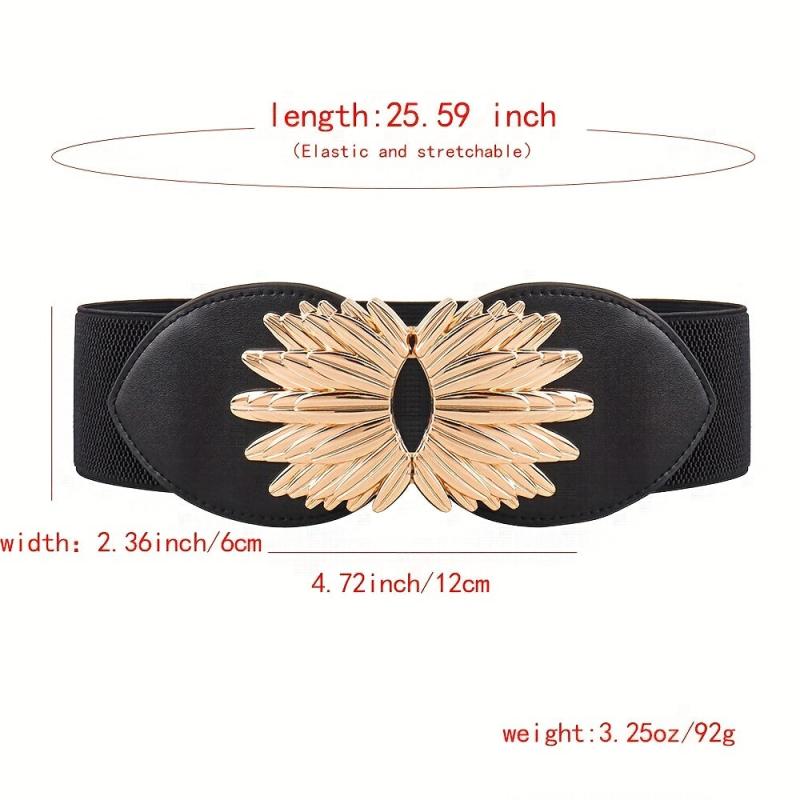 Vintage Golden Leaf Buckle Belt Elastic Wide Waistband for Women
