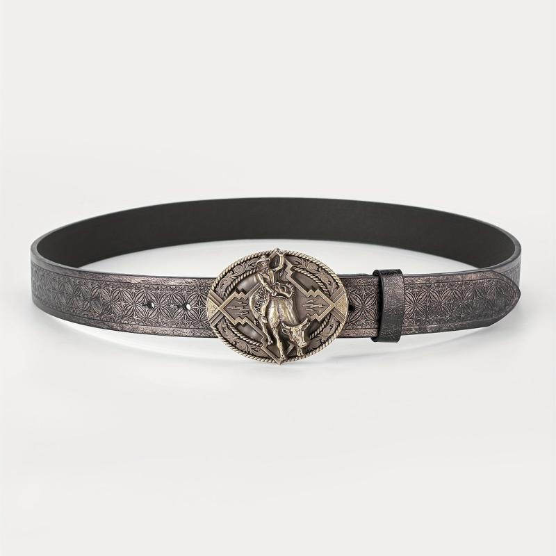 Men's Retro Western Cowboy Pattern Buckle Belt For Jeans Pants
